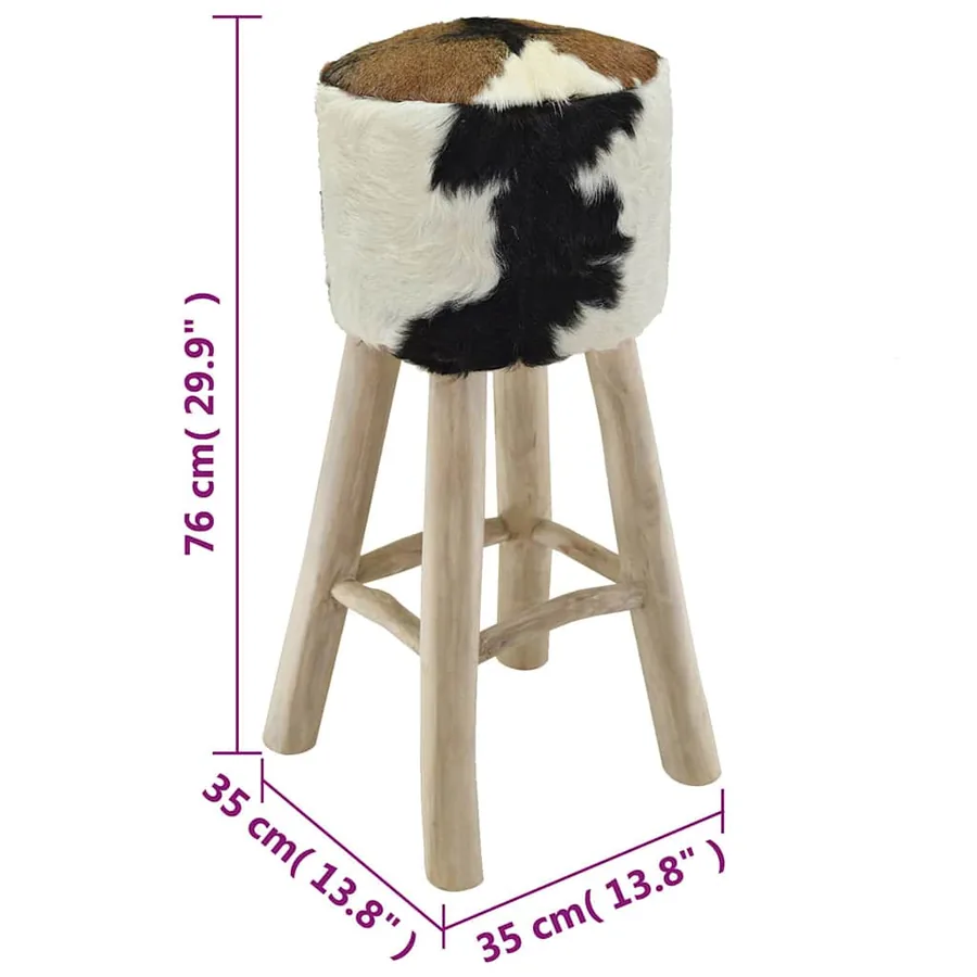 Tabouret de bar cuir de chèvre et bois de teck solide - 9