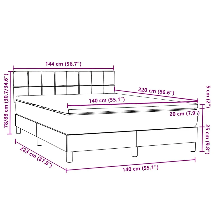 Sommier à lattes de lit avec matelas rose 140x220 cm velours - 12