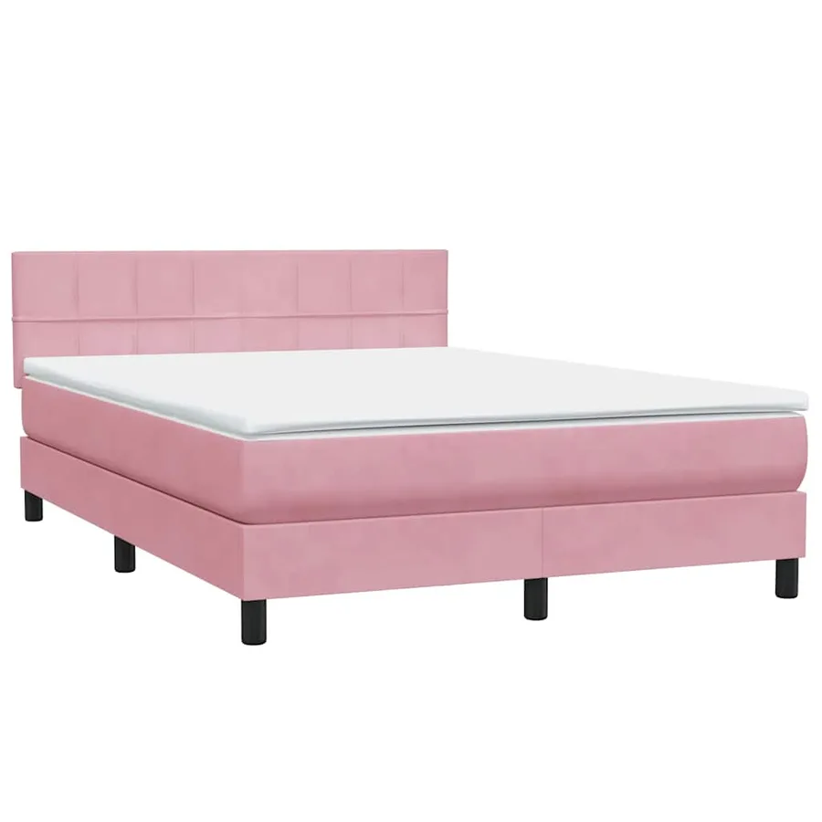 Sommier à lattes de lit avec matelas rose 140x220 cm velours - 4