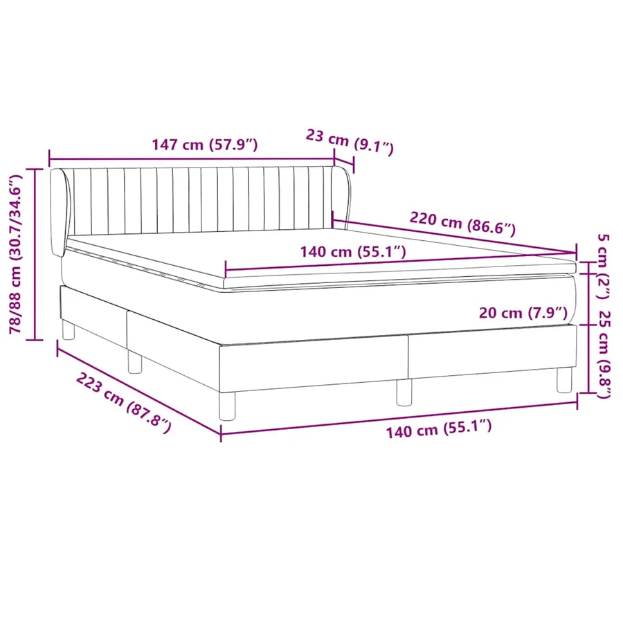 Sommier à lattes de lit avec matelas noir 140x220 cm velours - 12