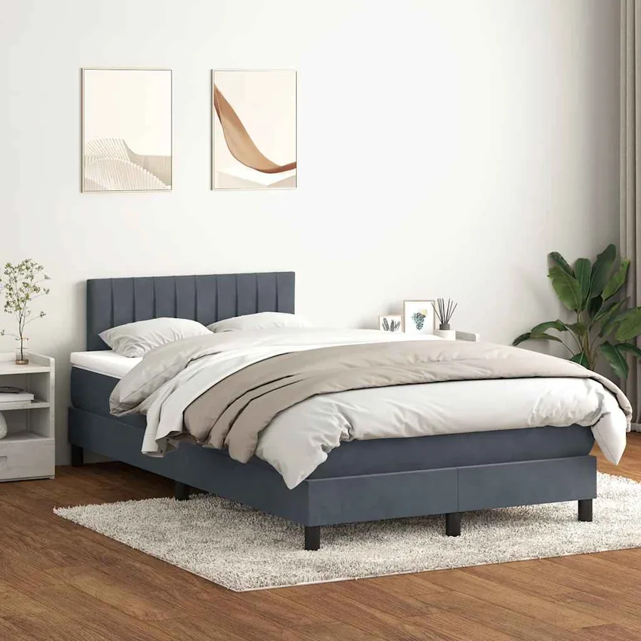 Sommier à lattes de lit et matelas et LED gris clair 120x220cm velours