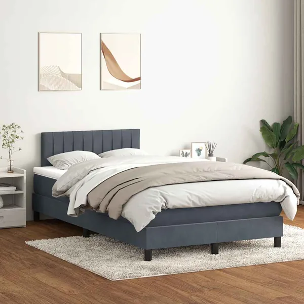 Sommier à lattes de lit et matelas et LED gris clair 120x220cm velours