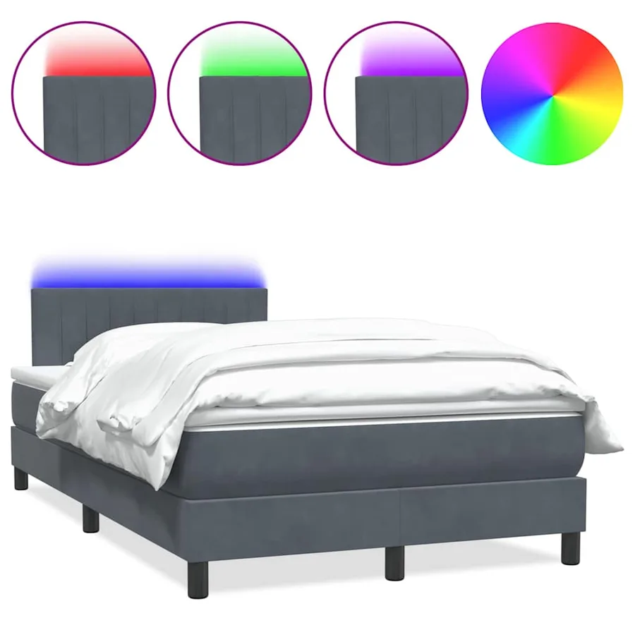 Sommier à lattes de lit et matelas et LED gris clair 120x220cm velours - 2