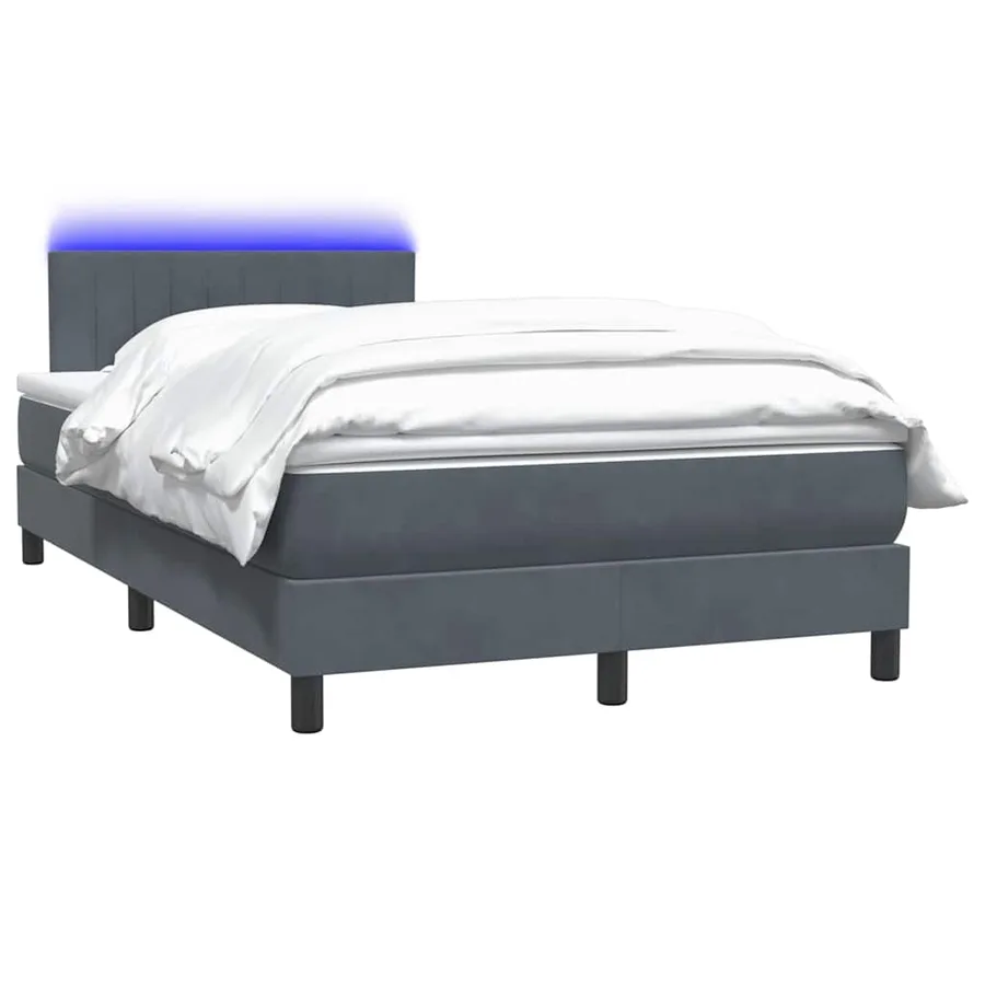 Sommier à lattes de lit et matelas et LED gris clair 120x220cm velours - 3
