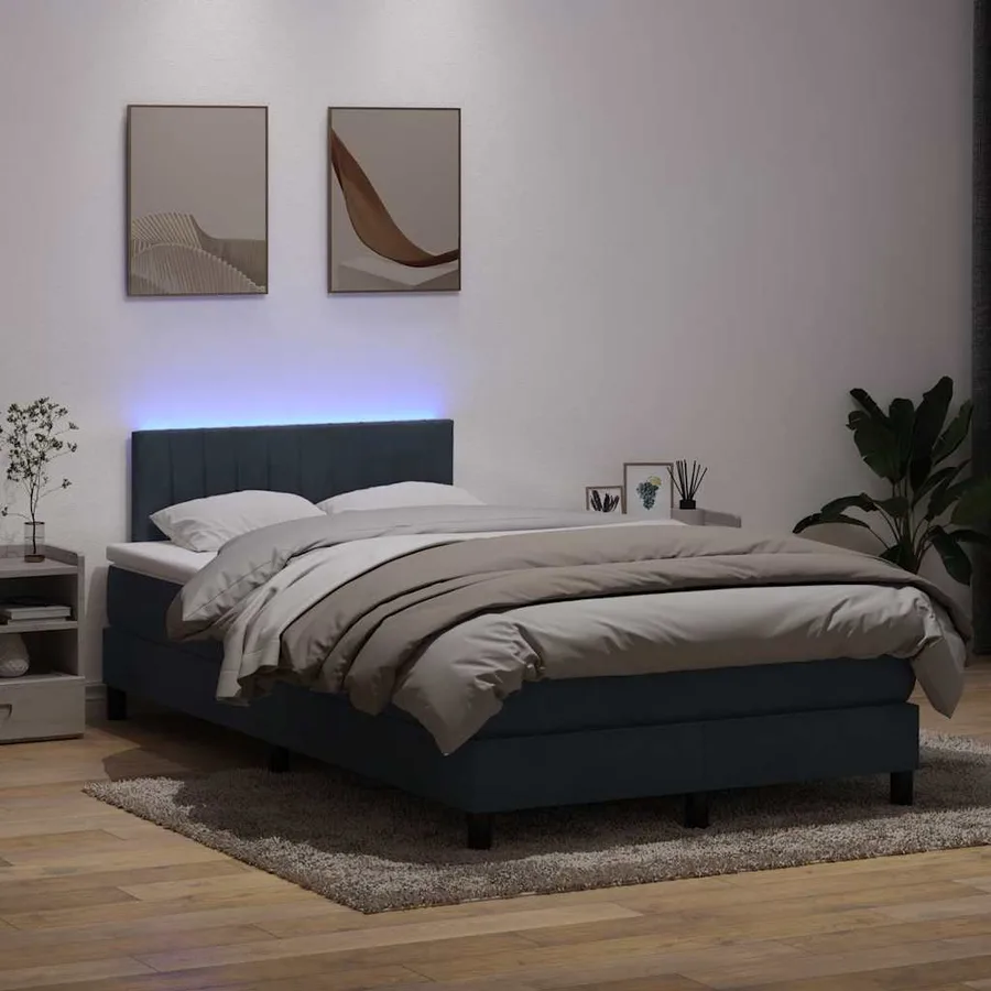 Sommier à lattes de lit et matelas et LED gris clair 120x220cm velours - 4