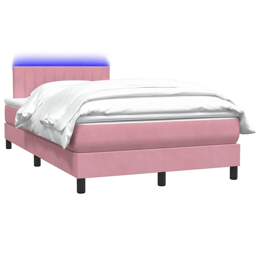 Sommier à lattes de lit avec matelas et LED rose 120x220 cm velours - 3