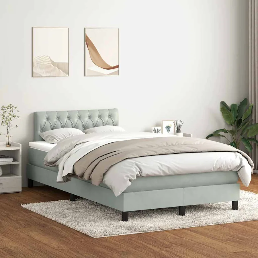 Sommier à lattes de lit et matelas et LED gris clair 120x220cm velours