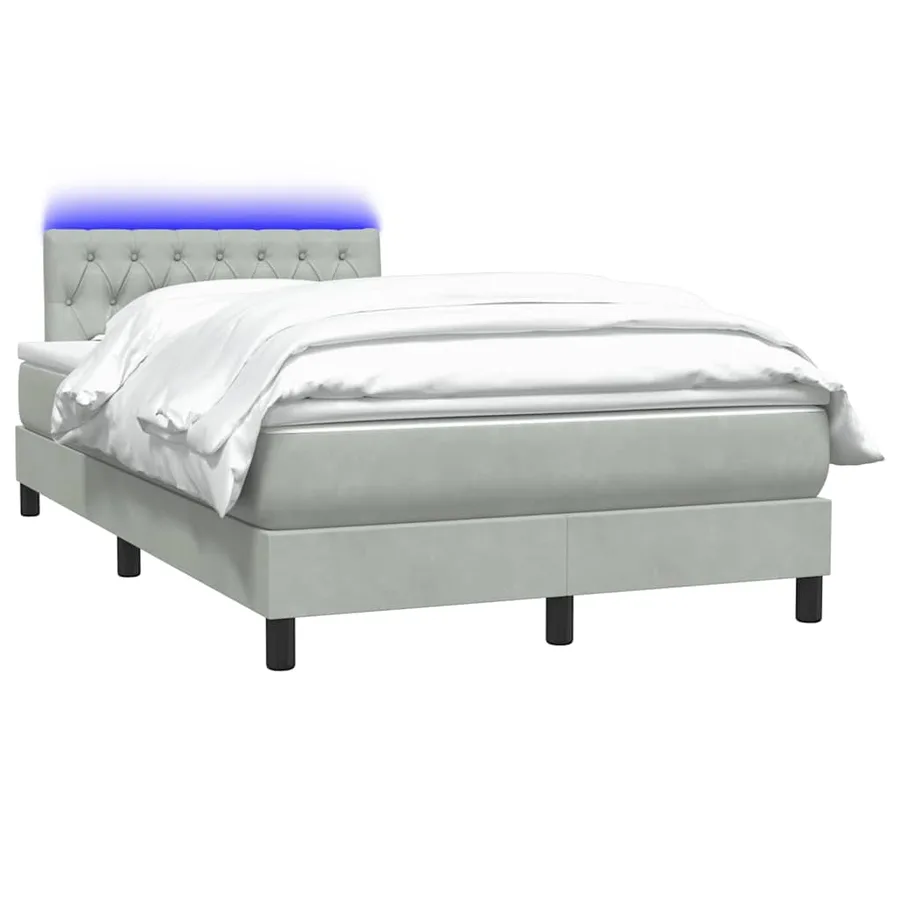 Sommier à lattes de lit et matelas et LED gris clair 120x220cm velours - 3