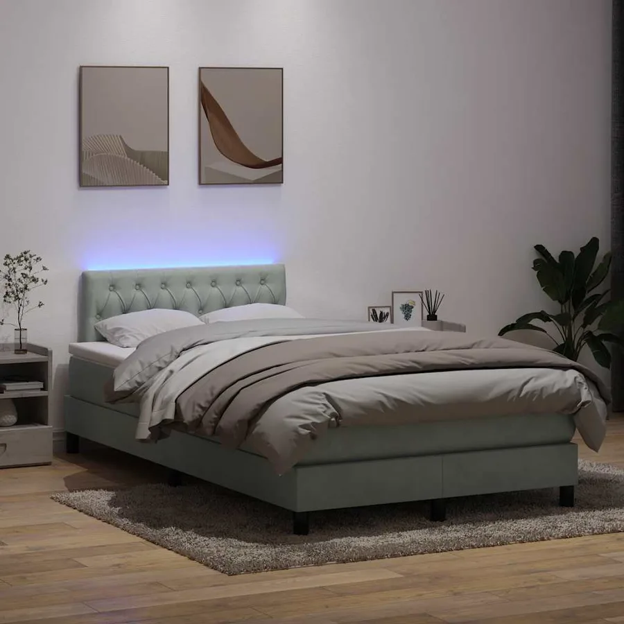 Sommier à lattes de lit et matelas et LED gris clair 120x220cm velours - 4