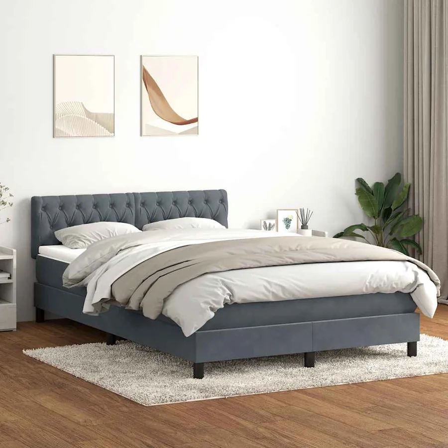 Sommier à lattes de lit et matelas et LED gris foncé 160x220cm velours