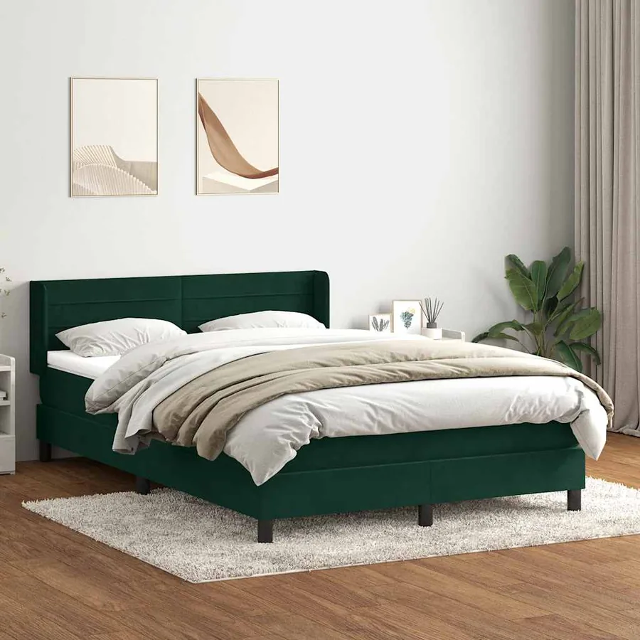 Sommier à lattes de lit et matelas vert foncé 160x220cm velours
