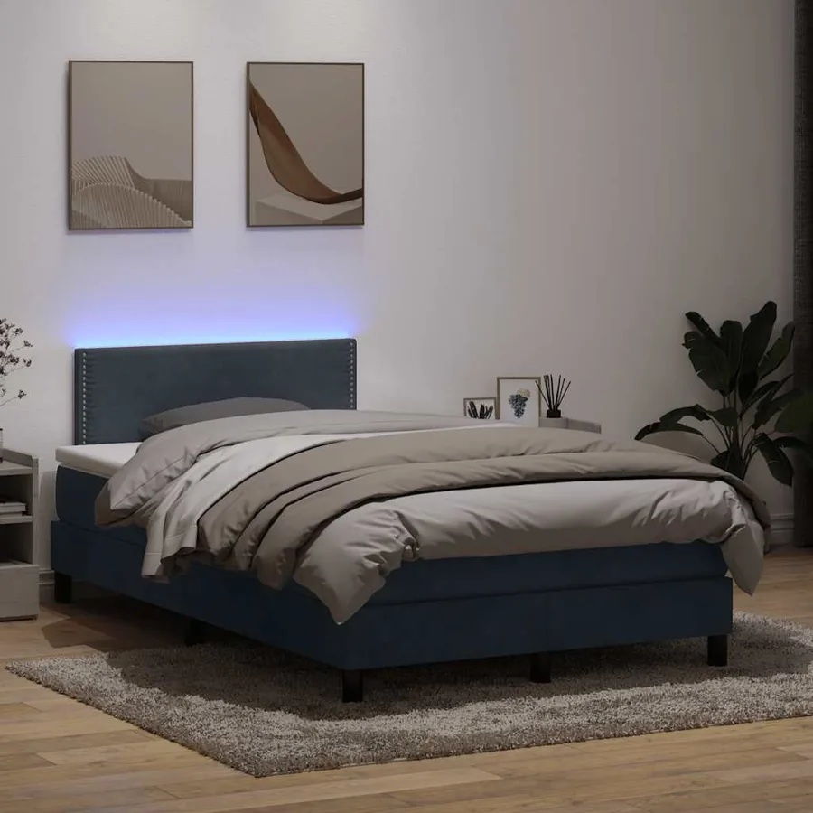 Sommier à lattes de lit et matelas et LED gris foncé 120x220cm velours
