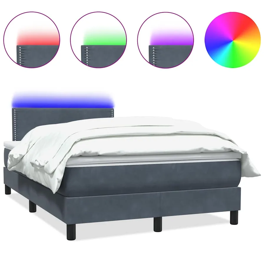 Sommier à lattes de lit et matelas et LED gris foncé 120x220cm velours - 2