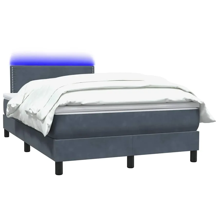 Sommier à lattes de lit et matelas et LED gris foncé 120x220cm velours - 3