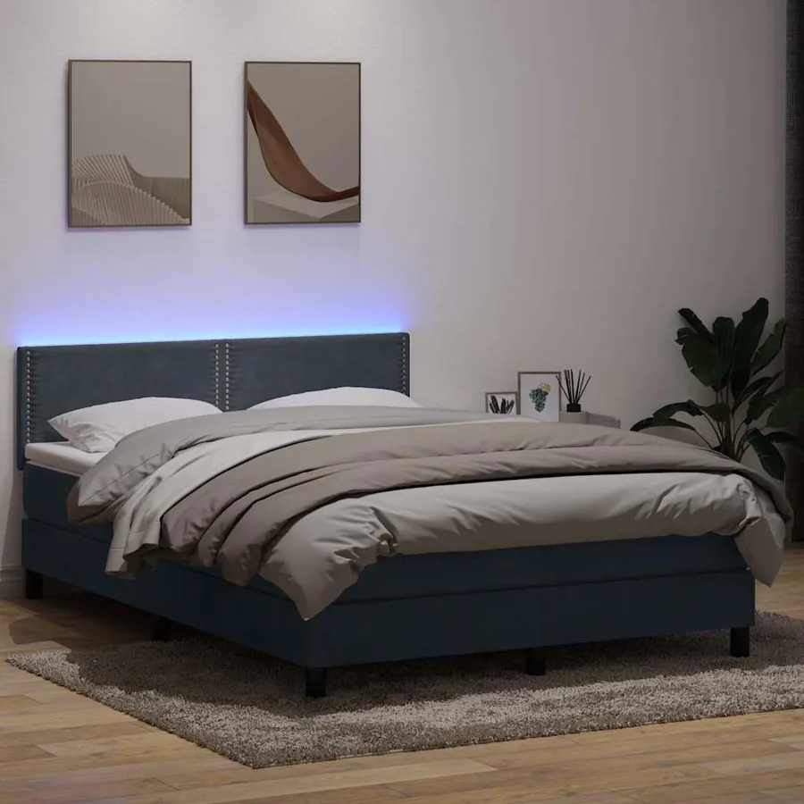 Sommier à lattes de lit et matelas et LED gris foncé 160x220cm velours
