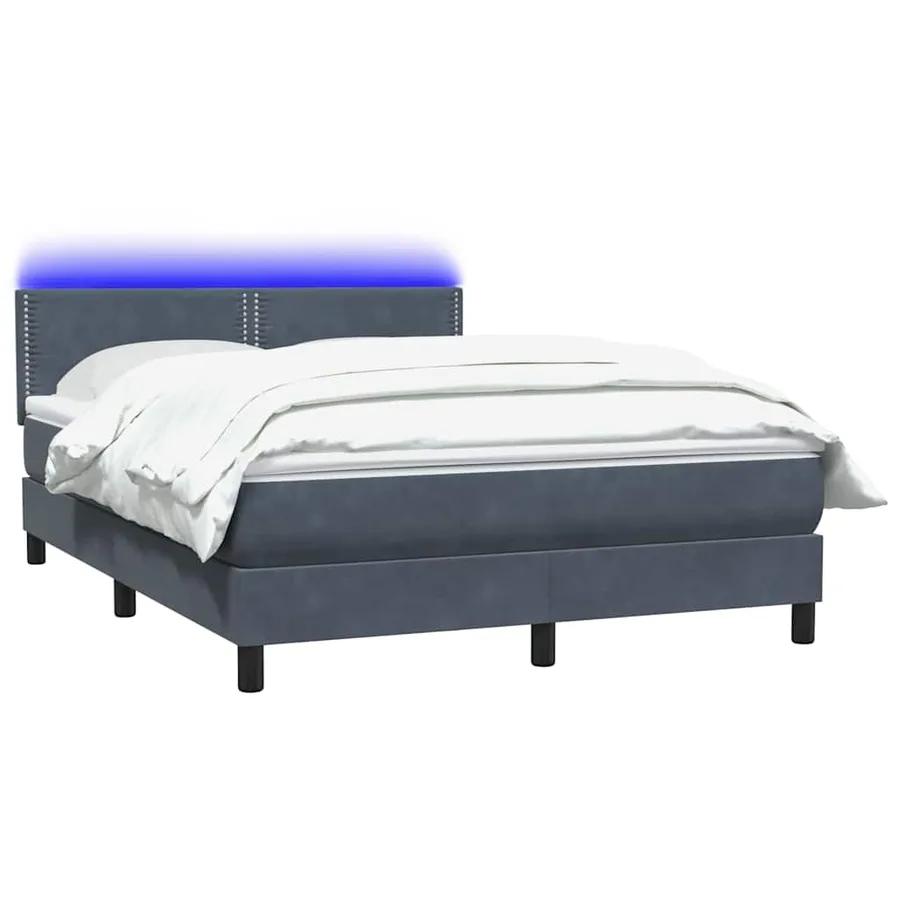 Sommier à lattes de lit et matelas et LED gris foncé 160x220cm velours - 3