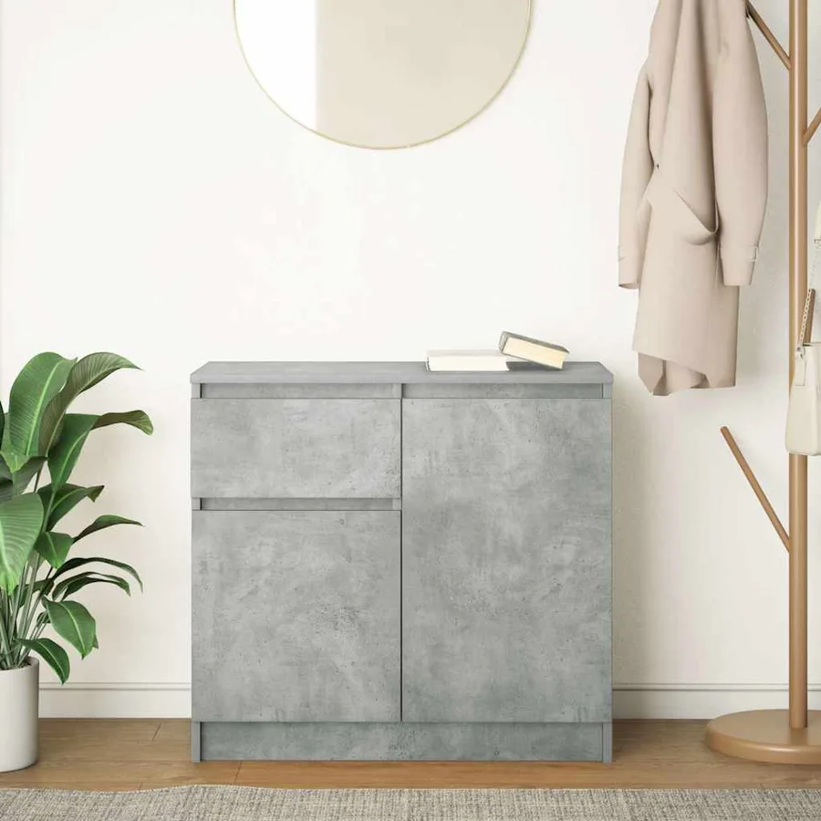 Buffet avec tiroir gris béton 71x35x65 cm bois d'ingénierie - 3