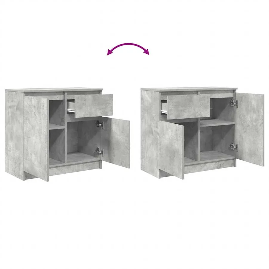 Buffet avec tiroir gris béton 71x35x65 cm bois d'ingénierie - 9