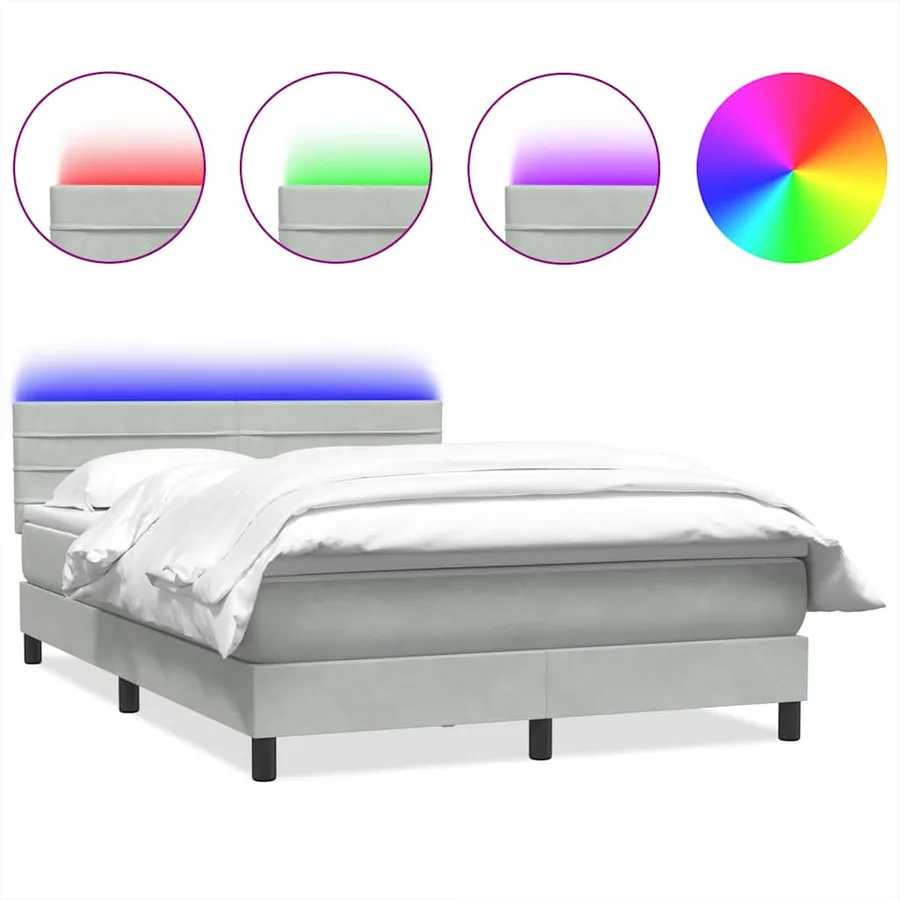 Sommier à lattes de lit et matelas et LED gris clair 140x220cm velours - 2