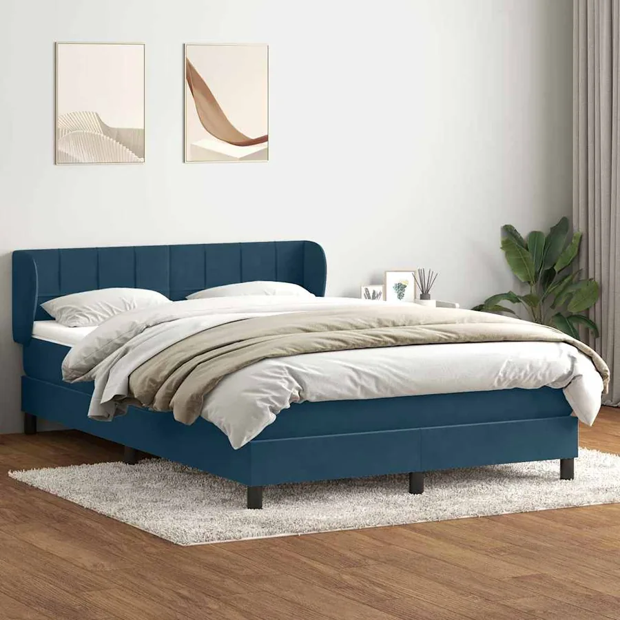 Sommier à lattes de lit et matelas bleu foncé 140x220cm velours