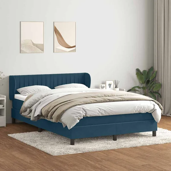 Sommier à lattes de lit et matelas bleu foncé 140x220cm velours