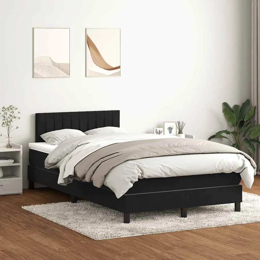 Sommier à lattes de lit avec matelas et LED noir 120x220 cm velours
