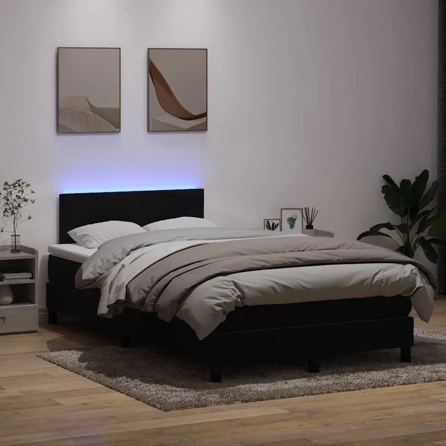 Sommier à lattes de lit avec matelas et LED noir 120x220 cm velours - 4