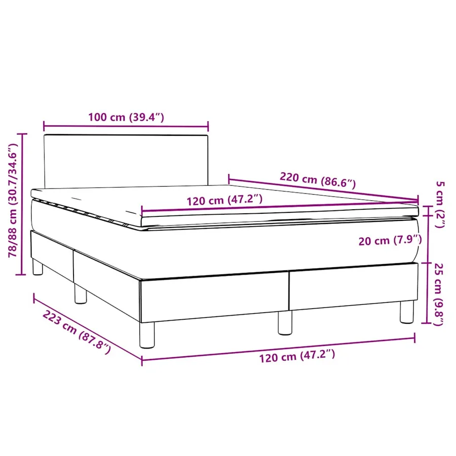 Sommier à lattes de lit avec matelas noir 120x220 cm velours - 12