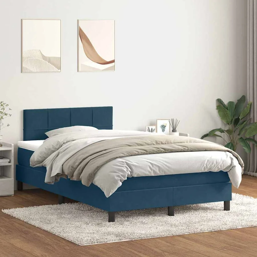 Sommier à lattes de lit et matelas bleu foncé 120x220cm velours