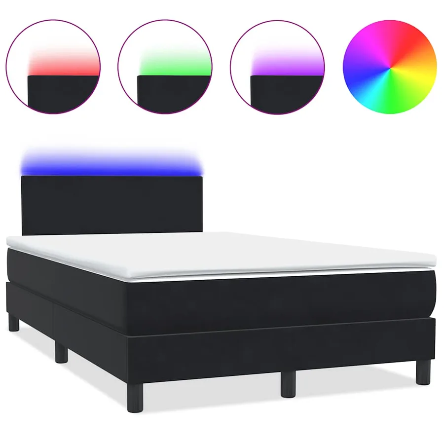 Sommier à lattes de lit avec matelas et LED noir 120x220 cm velours - 2