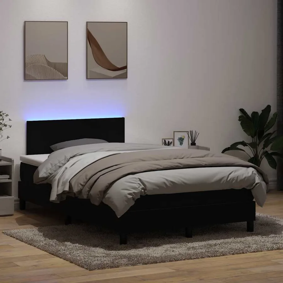 Sommier à lattes de lit avec matelas et LED noir 120x220 cm velours - 4