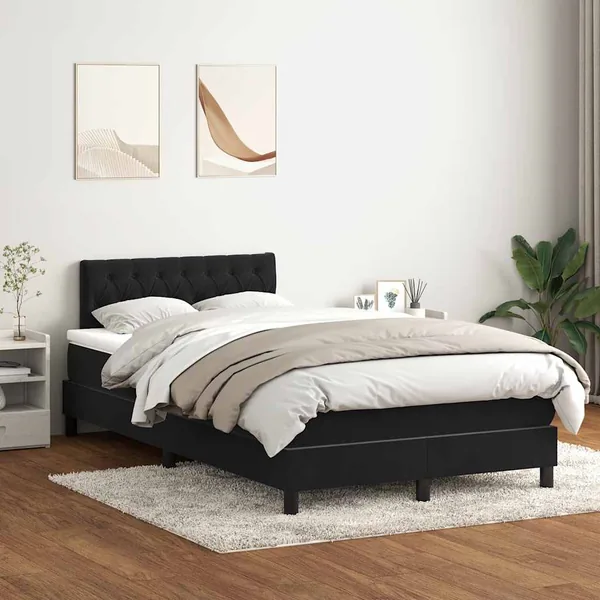 Sommier à lattes de lit avec matelas et LED noir 120x220 cm velours