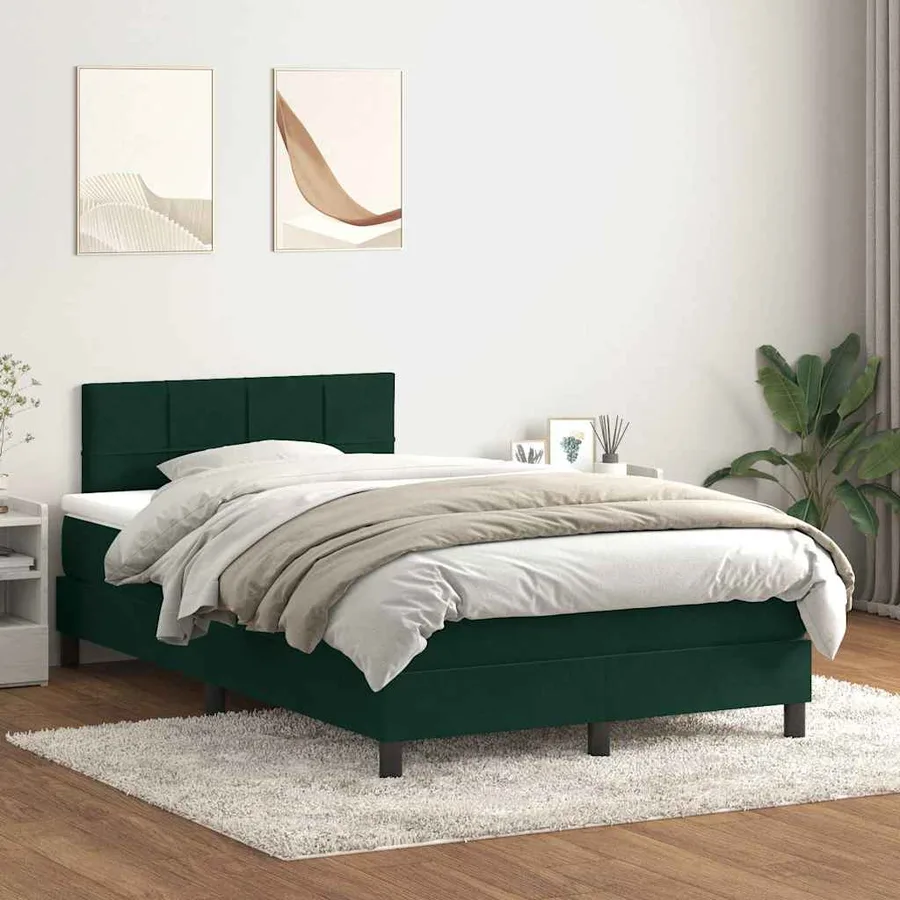 Sommier à lattes de lit et matelas et LED vert foncé 120x220cm velours - 4