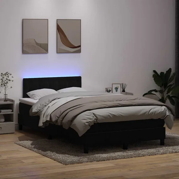 Sommier à lattes de lit avec matelas et LED noir 120x220 cm velours