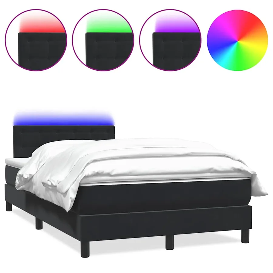 Sommier à lattes de lit avec matelas et LED noir 120x220 cm velours - 2