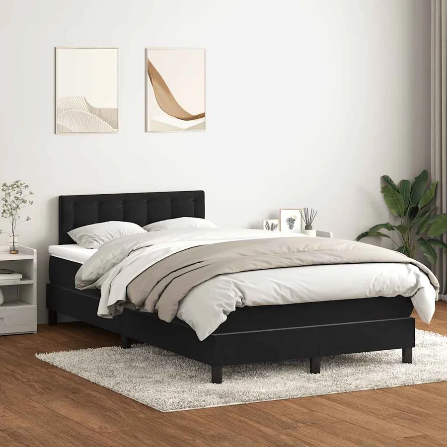 Sommier à lattes de lit avec matelas et LED noir 120x220 cm velours - 4