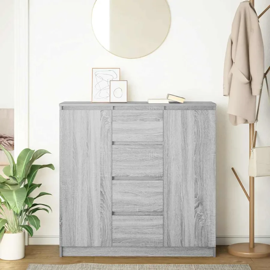 Buffet et tiroirs sonoma gris 100,5x35x98,5cm bois d'ingénierie - 3