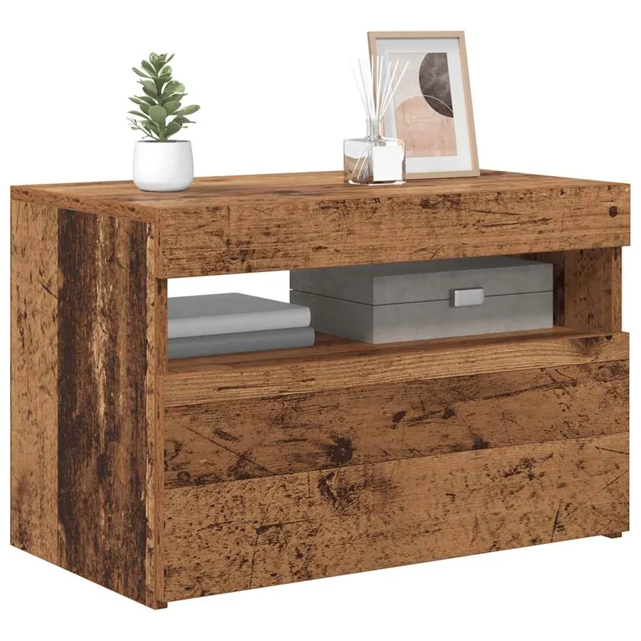 Meuble TV avec lumières LED vieux bois bois d'ingénierie - 14