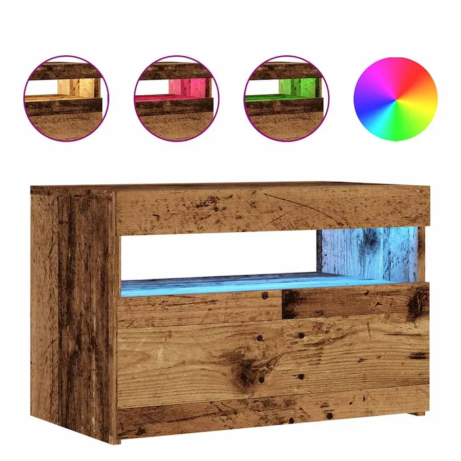 Meuble TV avec lumières LED vieux bois bois d'ingénierie - 2