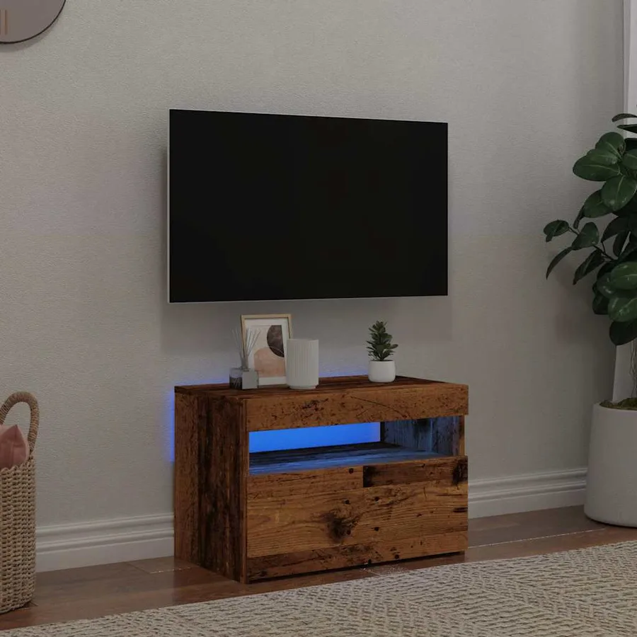 Meuble TV avec lumières LED vieux bois bois d'ingénierie - 4