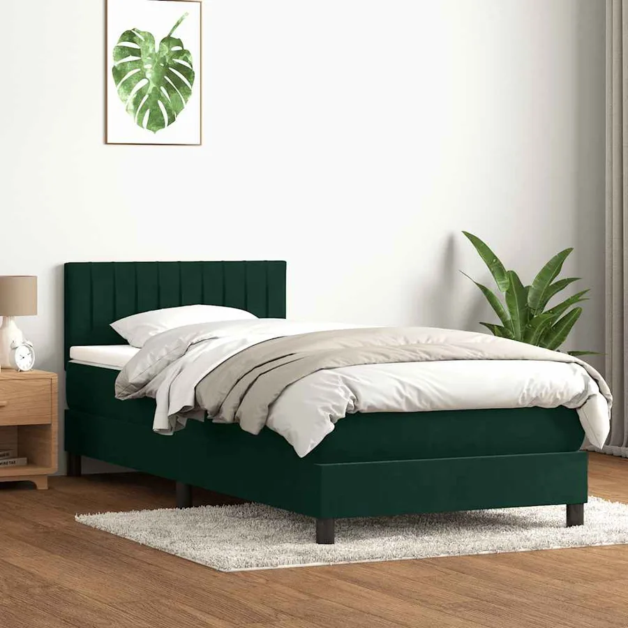 Sommier à lattes de lit et matelas vert foncé 100x220cm velours - 3