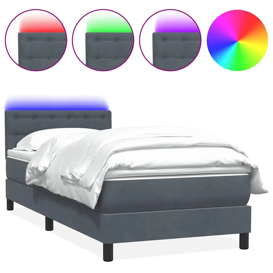 Sommier à lattes de lit et matelas et LED gris foncé 100x220cm velours - 2