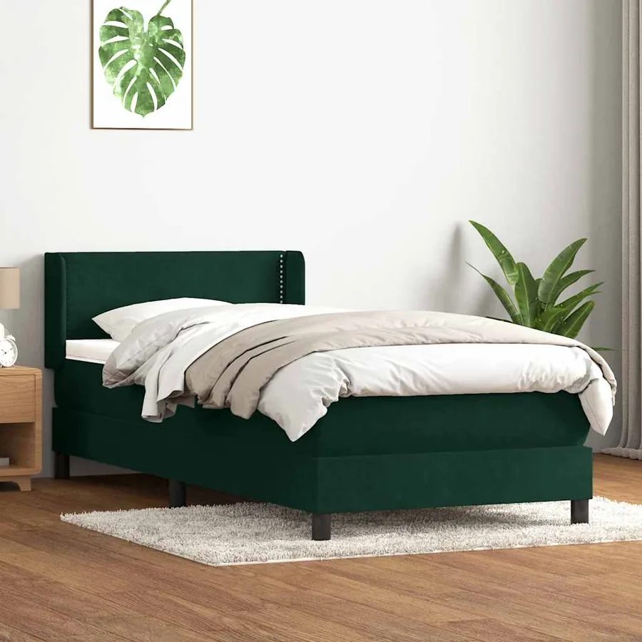 Sommier à lattes de lit et matelas vert foncé 100x220cm velours
