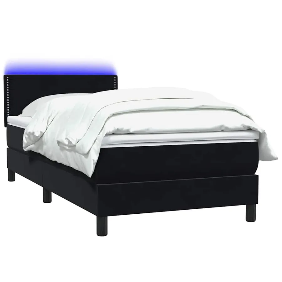 Sommier à lattes de lit avec matelas et LED noir 100x220 cm velours - 3