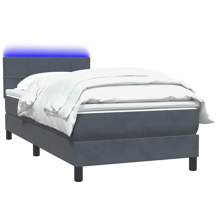 Sommier à lattes de lit et matelas et LED gris foncé 100x220cm velours - 3
