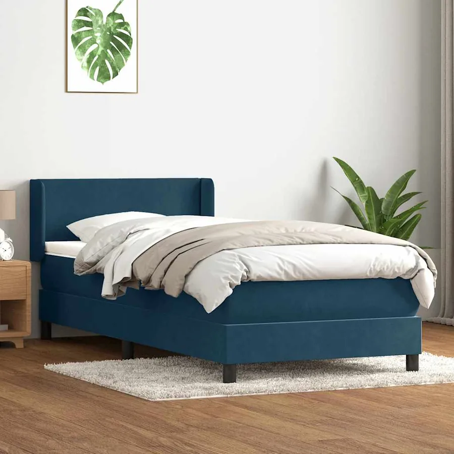 Sommier à lattes de lit et matelas bleu foncé 100x220cm velours