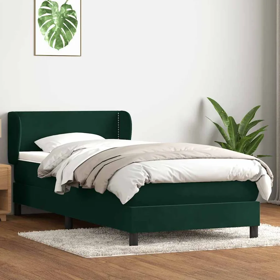 Sommier à lattes de lit et matelas vert foncé 100x220cm velours