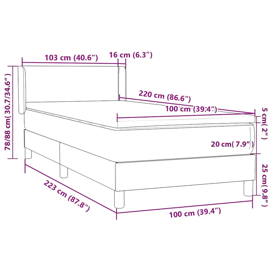Sommier à lattes de lit avec matelas noir 100x220 cm velours - 12