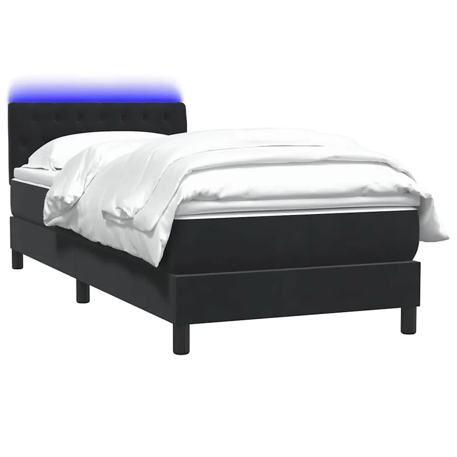 Sommier à lattes de lit avec matelas et LED noir 100x220 cm velours - 3