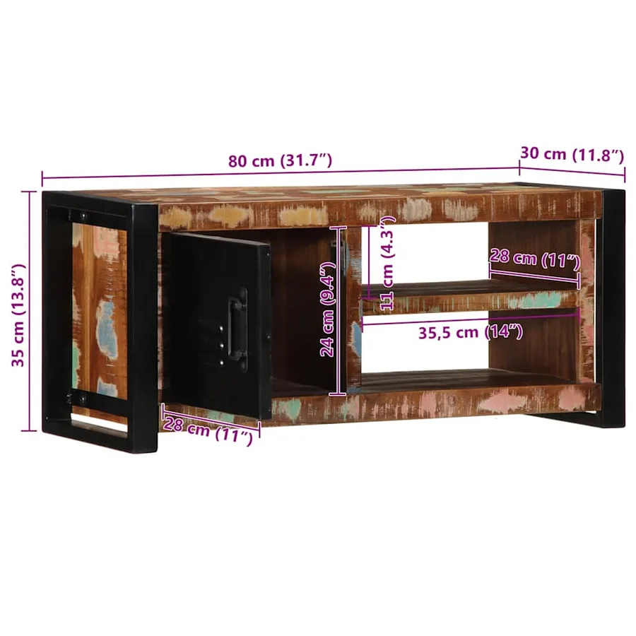 Meuble TV 80x30x35 cm bois massif de récupération - 11